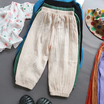 Pantaloni estivi per ragazzi e ragazze in cotone e lino Pantaloni casual per bambini Harem larghi Pantaloni traspiranti per ragazza Abbigliamento per bambini 1