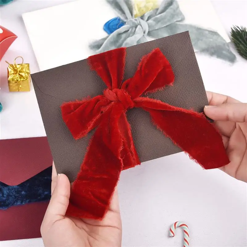 Ribbon decoration Handmade Frayed Edging Velvet Suede Cloth Ribbon For Wedding Invitation Wrapping Bouquets Birthday Party Decorations Gifts wrapping ribbon velvet ribbon