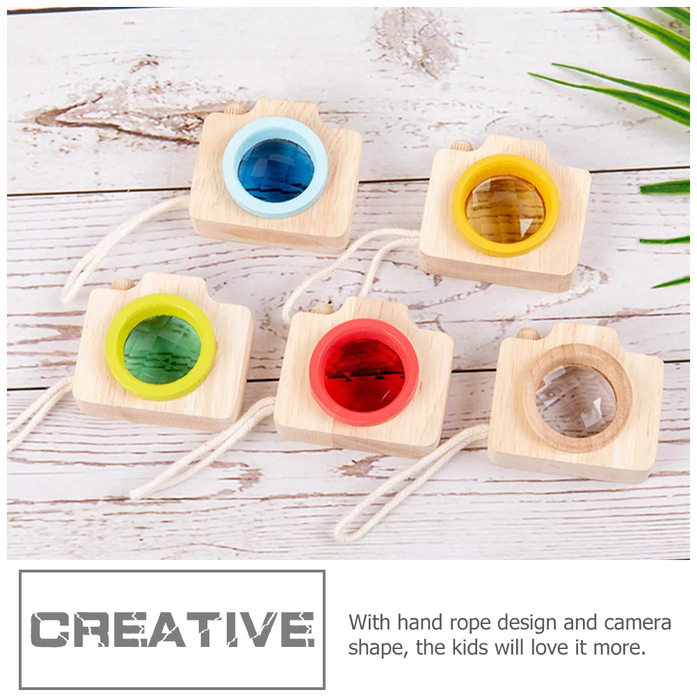 Children Wooden Camera Toy Kaleidoscope Miniature Effect Toy Camera Wood Miniature Kalidescopes Learning 2 Pcs