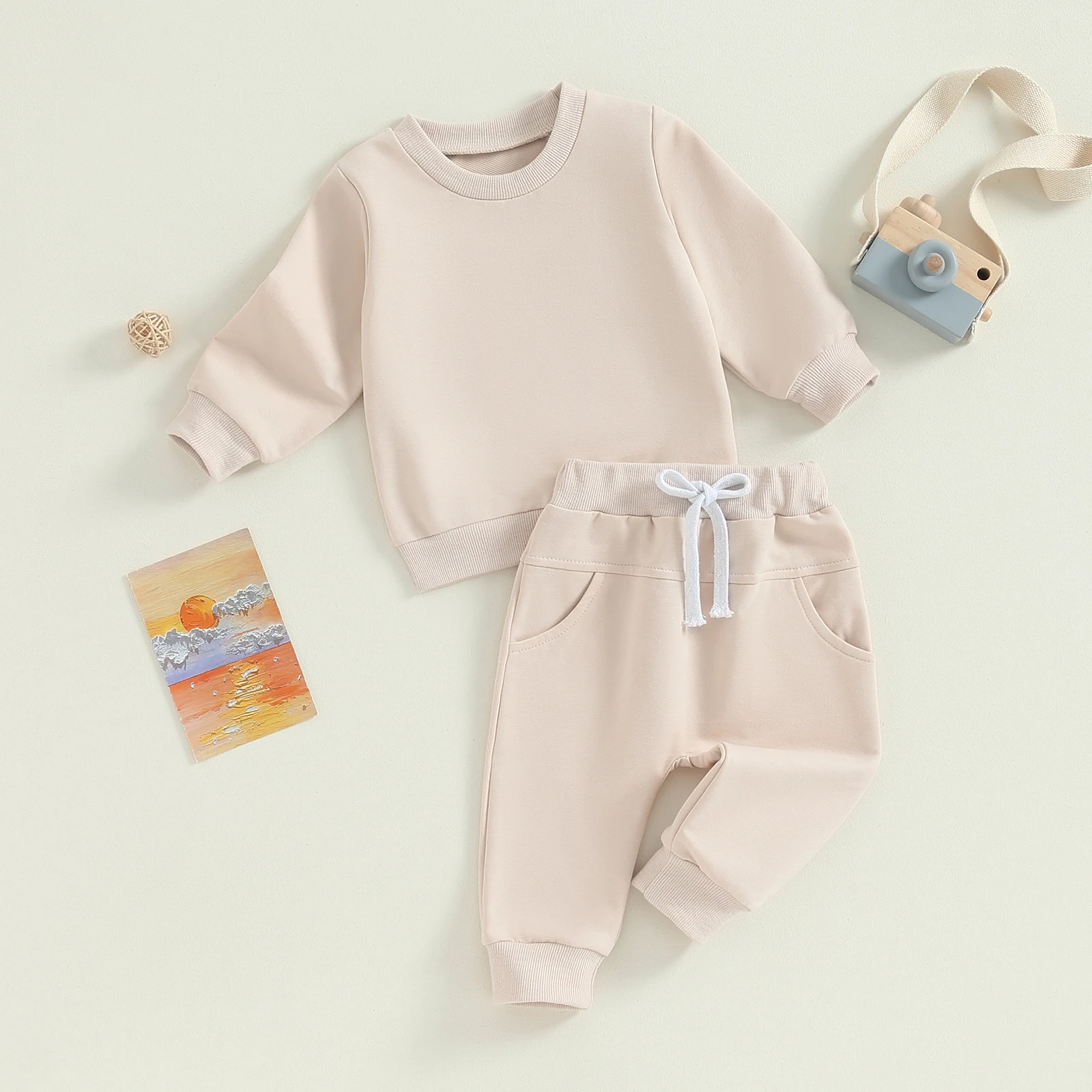 Baby Boy Outfits 2 Piece Cute Solid Color Long Sleeve Sweatshirt and Elastic Pants Set Newborn Infant Fall 0-3T