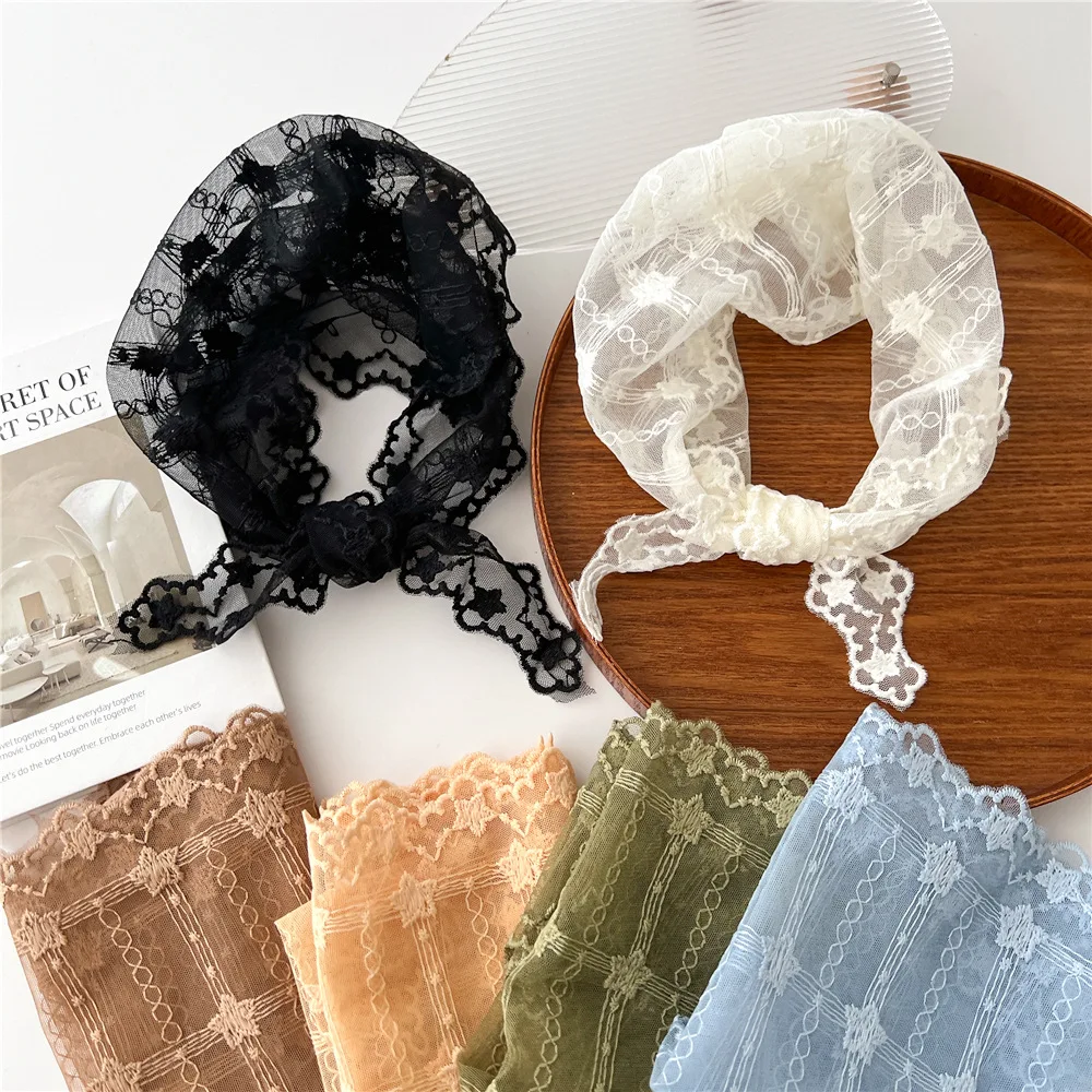 

Transparent Soft Floral Print Long Scarves Lace Triangle Hair Scarf Stars Flower Small Scarf Head Neck Neckerchief Headband