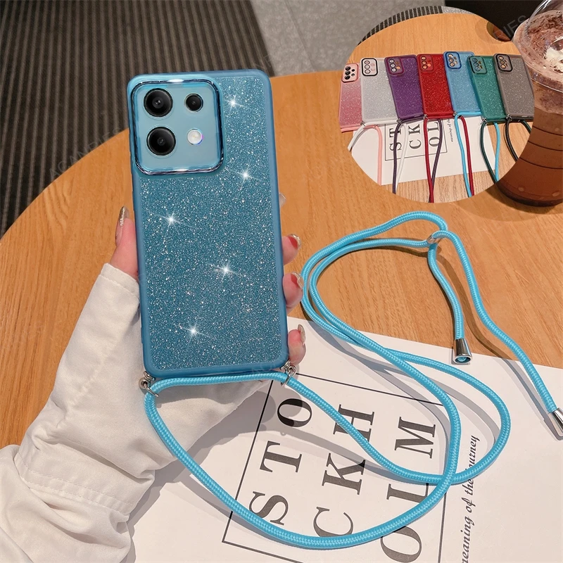 Clear Glitter Silicone Crossbody Lanyard Soft Phone Case