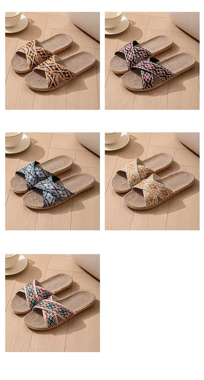 S82710e2a5e5a46d185dae7d74367f3f6K Open-Toe Crossed Linen Slippers for Couples Indoor Use