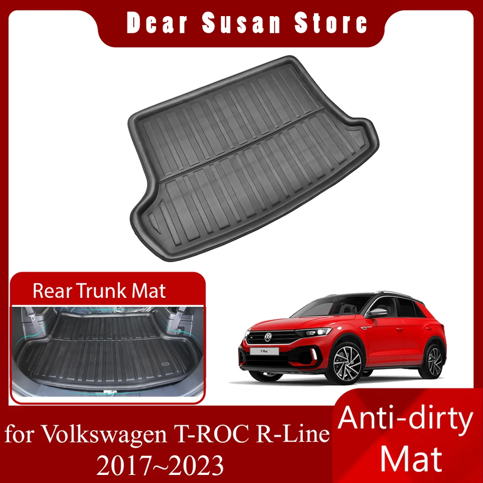 ELMASLINE Set Tappetini In Gomma 3D Con Vasca Bagagliaio Per VW T-ROC Cabrio 2017-2025. Bordo Rialzato 5 Cm, Materiale TPE Inodore E Antistrappo, Su Misura, Antiscivolo, Facile Da Pulire.