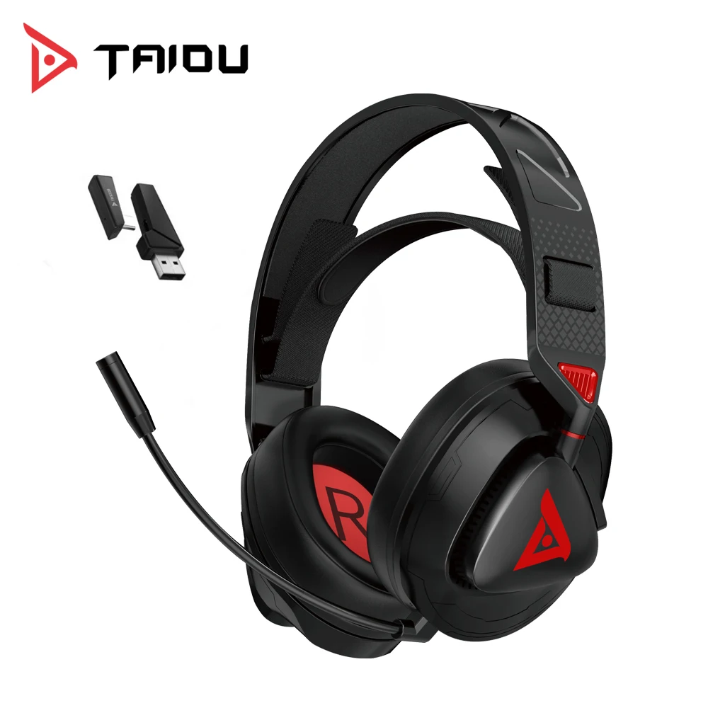 TAIDU-THS318 Hi-Res Gaming Wireless Headphones, Dual Mic Headset, Bluetooth 5.3, 50mm Driver, 2.4G, Tipo-C, 3,5mm Cabo Headsets