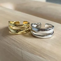 1/3 PCS Double Row Stackable Open Resizable Wave Stainless Steels Ring Gold Silver Color Minimalist Irregular Rings Jewellery 1