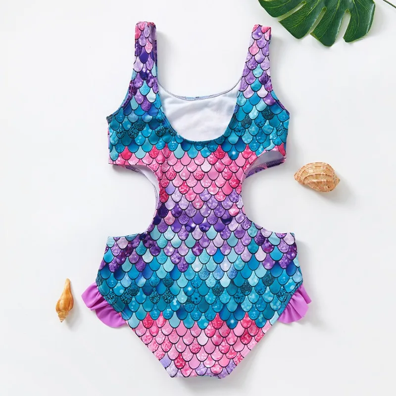 Summer 3-12 Years Old Children's Swimsuit Gradient Fish Scale Girls Swimsuit Integrated Children's