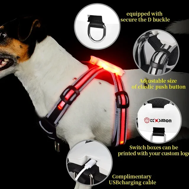 Adjustable LED Dog Harness, Rechargeable, Flashing, Waterproof, Night Anti-Lost, Light Harness, Luminous Dog Collar 3