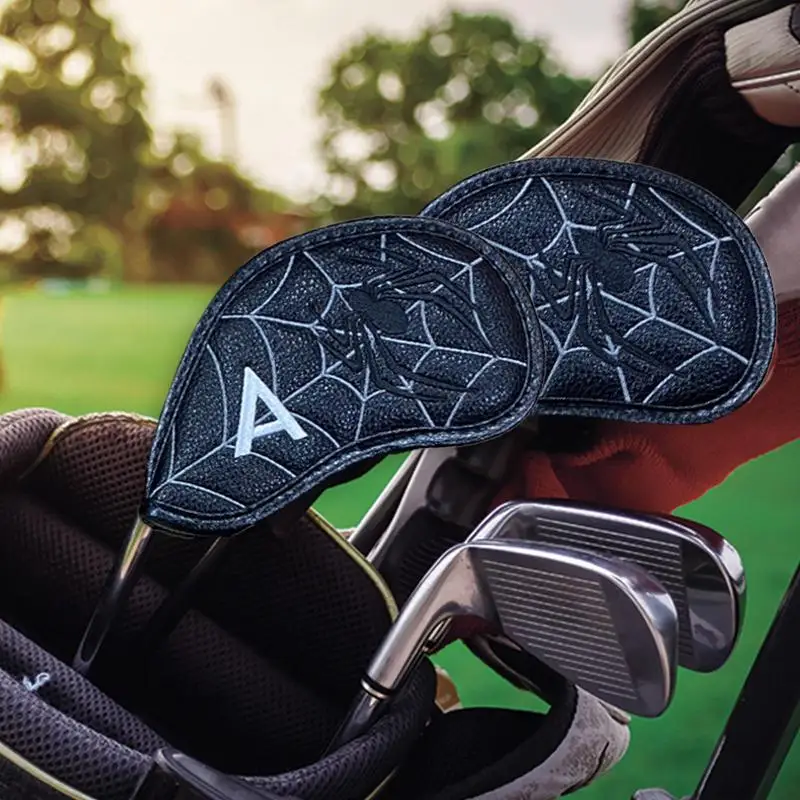 

Чехлы для гольф-клуба, 9 шт., чехлы для головы с вышивкой, с рисунком паука, удлинение, быстрое обвязка, предотвращение столкновений