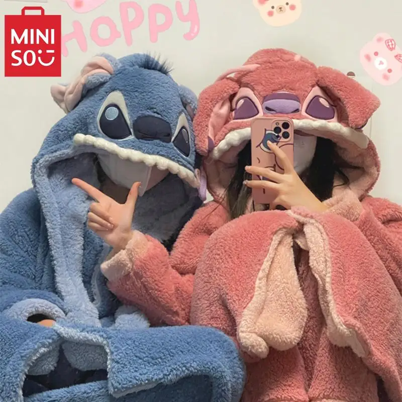

Набор фланелевых пижам Miniso из мультфильма «Лило и Ститч», одежда для сна Коралловая бархатная для пар, ночная рубашка, Осень-зима