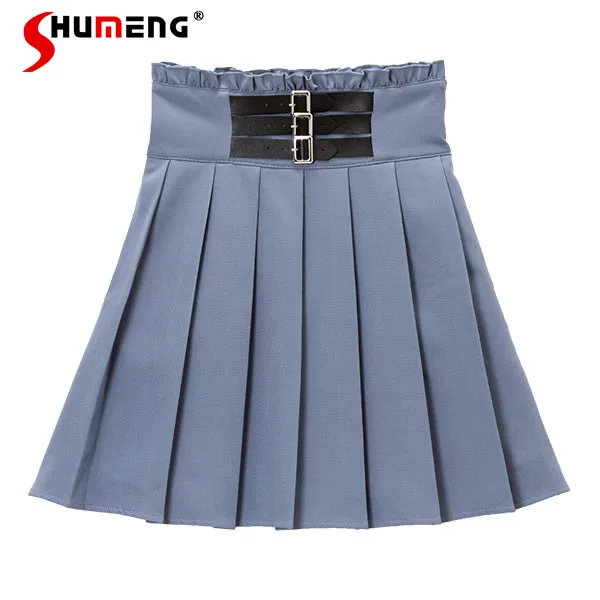 2023 Summer New Japanese Style Sweet Woman Belt Color Pleated Skirt Cute All-Matching Student Wear Slim Short Skirts for Women