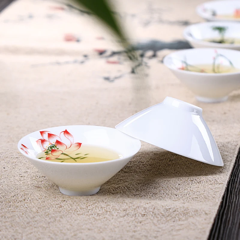 Tea Cup Blue and White Porcelain Hand-painted Hat Kungfu Ceramic Pu'er Black Tea Plum Orchid Bamboo Mountain Master 8.5x3.5cm