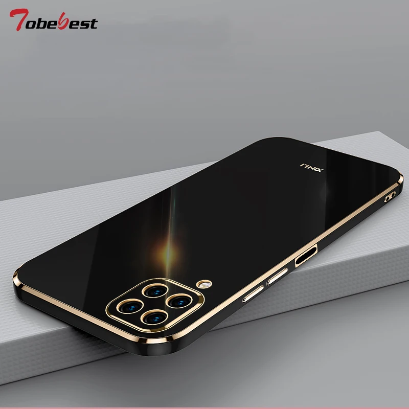 Luxury Square Plating Silicone Phone Case with 360° Ring Holder - Full Body Protective Soft Back Cover