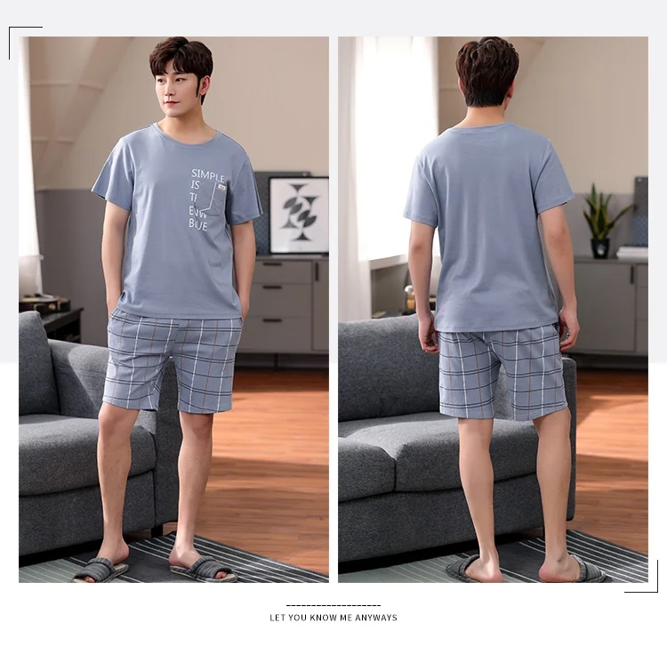 2022 Summer Plus Size Short Sleeve Cotton Print Pajama Sets for Men Korean Cute Sleepwear Suit Pyjama Male Homewear Home Clothes mens silk pajama set