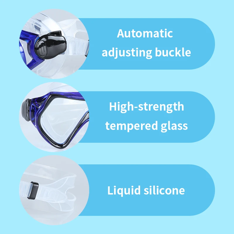 Diving Mask Swimming Goggles Scuba Diving Waterproof Silicone Skirt Panoramic HD Tempered Glass Anti-Fog Nose Cover