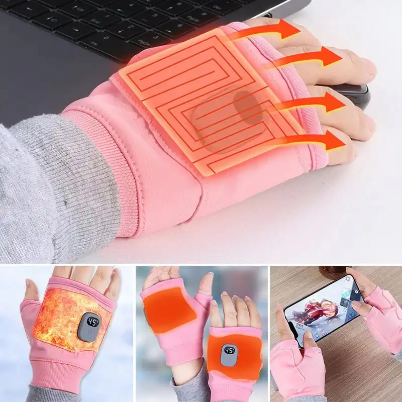 Smart Thermostatic Heated Fingerless Gloves Rechargeable Heated Gloves 360° Warm Gloves Winter Windproof Outdoor Hiking Cycling 4