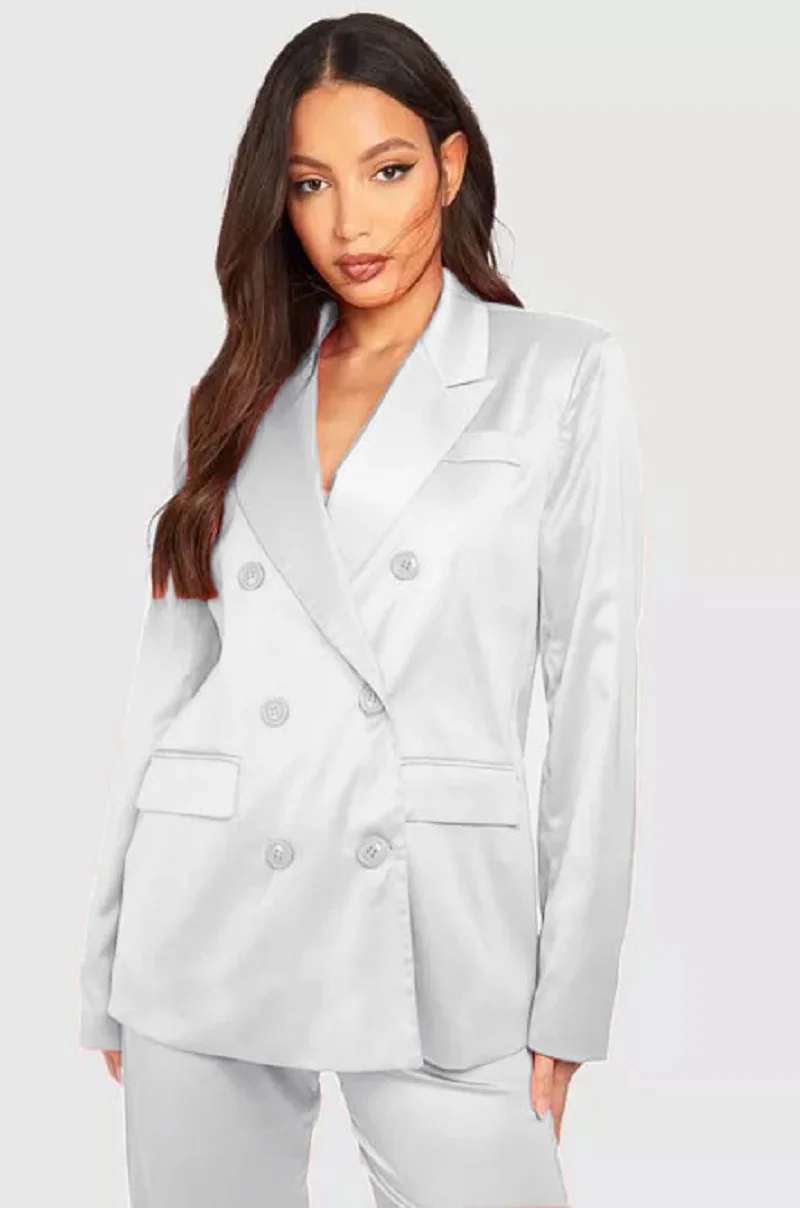 Women's Satin Double Breasted Two-piece Set Elegant 2-piece Sets for Women Fashion Women's Clothing 2024 Sets Suit Lady Pants