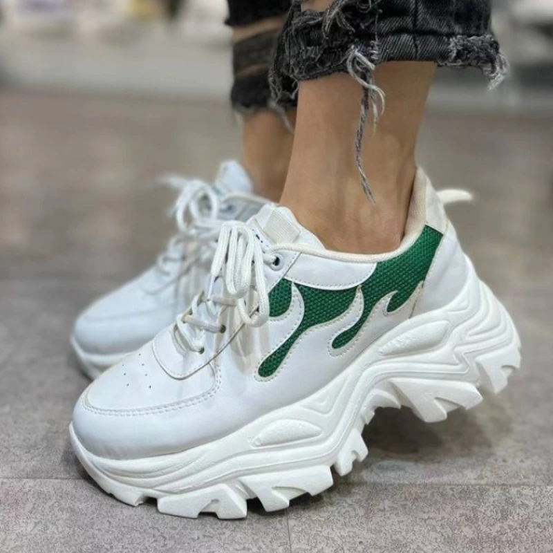

Women's Shoes on Sale 2023 High Quality Lace Up Women's Vulcanize Shoes Autumn Round Toe Mixed Colors Platform Casual Sneakers