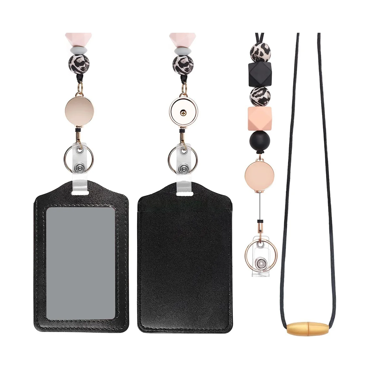 

Выдвижные шнурки для ID значков и брелоков с держателем из искусственной кожи, шнурки для учеников, черные шнурки для женщин