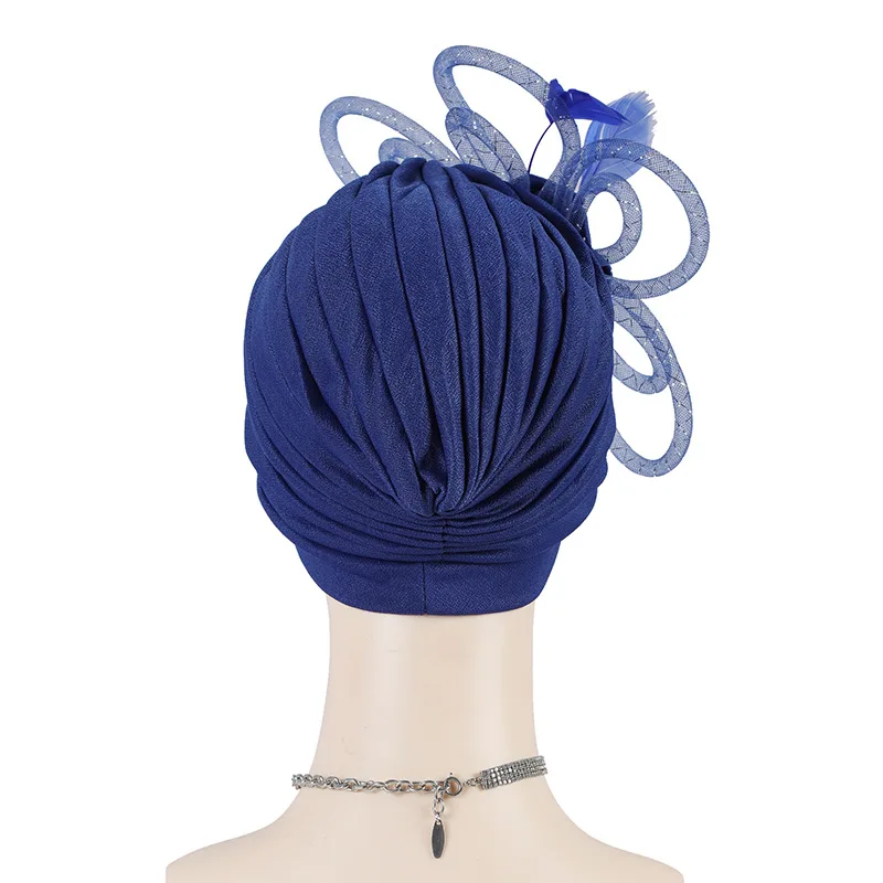 African Pleated Turban Cap For Women Luxury Dinner Party Bonnets Indian Nigerian Headwear Beanies Wedding Hat Fashion 4
