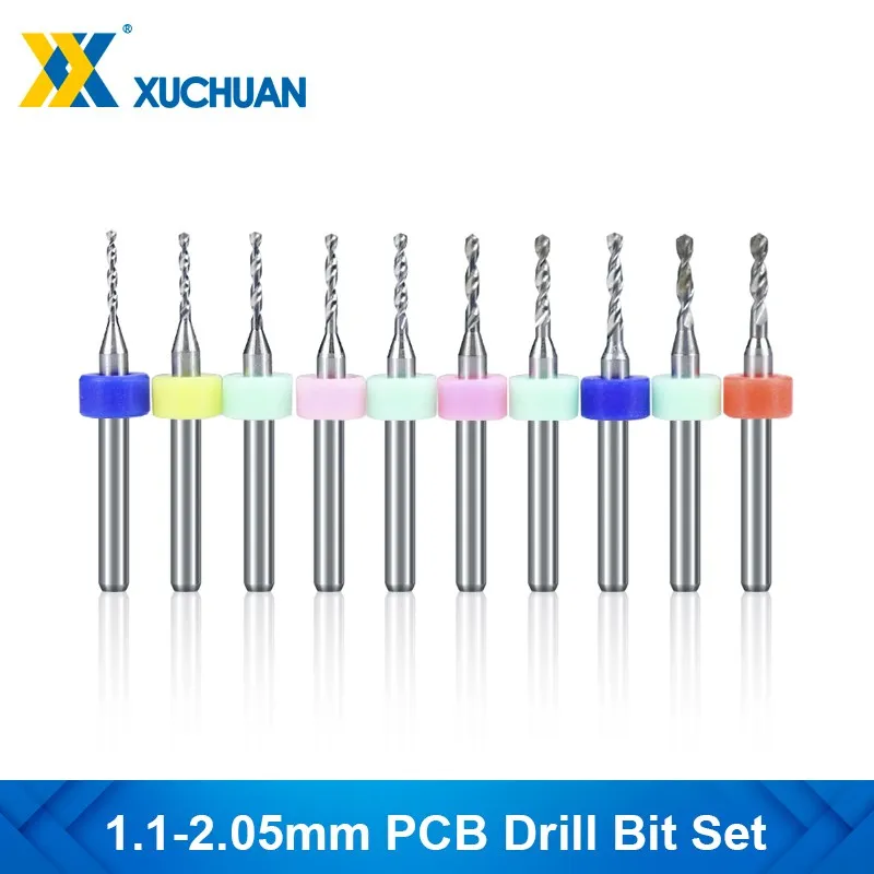 10pcs 1.1-2.05mm PCB Drill Bit Set 3.175mm Shank Printed Circuit Board Micro Drill Bit Carbide Drilling Bit Set