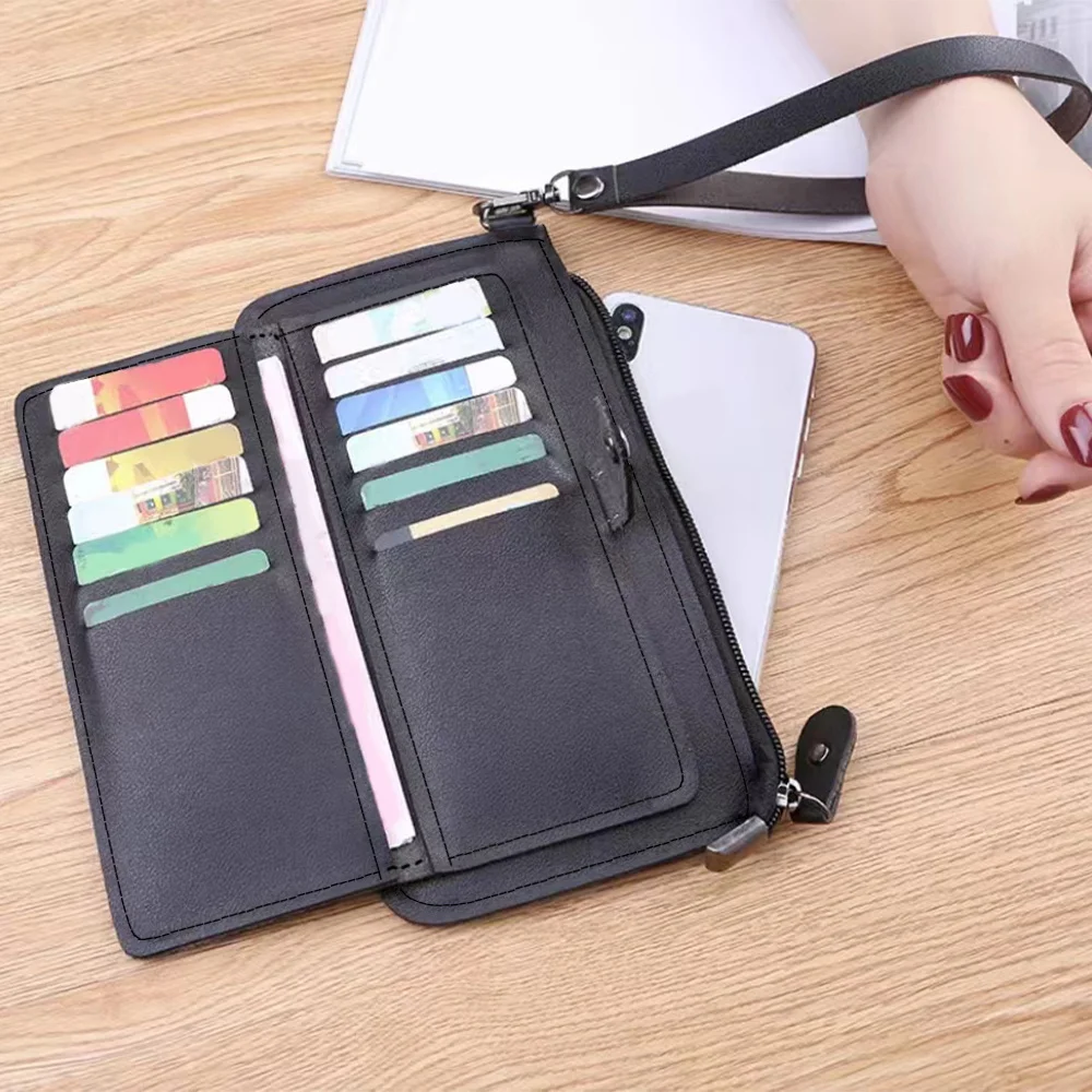 RFID Wallet Women Multi Card Wallet Zipper Credit Card Holder Minimalist Clutch Bag Initial Letter Pattern Leather Coin Purse 5
