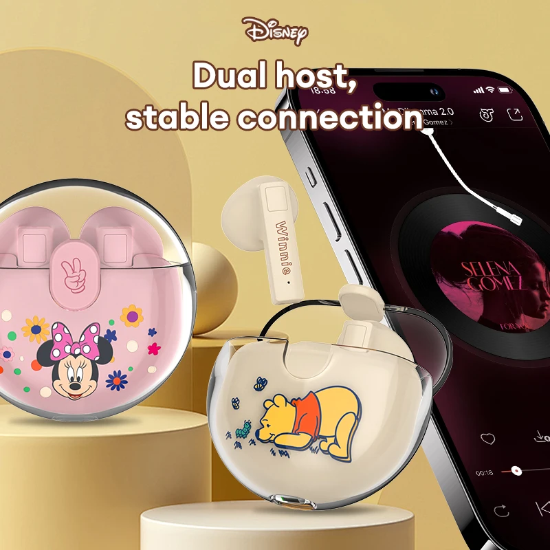 디즈니 J155 블루투스 5.3 무선 이어폰, HIFI 사운드 음악 헤드셋, HD 통화 스마트 터치 이어버드, 곰돌이 푸 선물