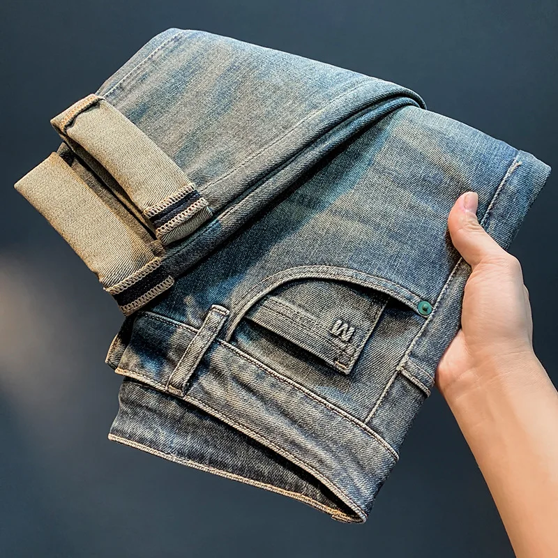 2024 Men's Fall Jeans Trendy Tapered Saggy Ankle-Tied Harem Pants Loose Light Straight-Leg Casual Long Pants 4