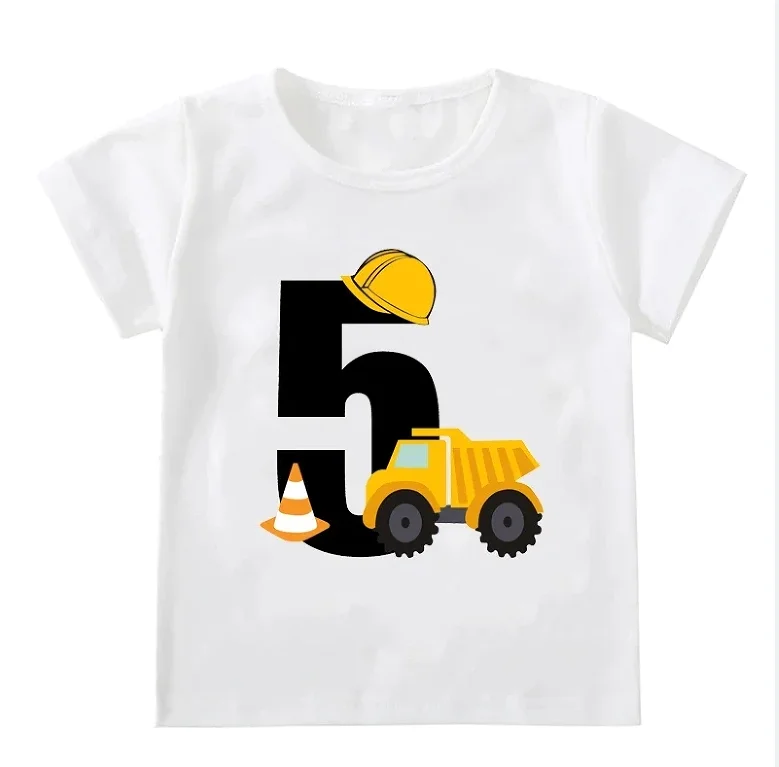 Funny Kids Boys T-shirts Baby Short Sleeve Cute Excavator Tops Children Fashion Tshirt 1-6Years Boy Construction Birthday Shirts - 5