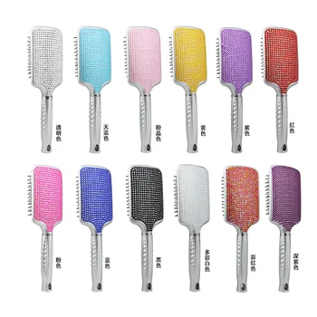 Diamond Brush Fashion Bling Bling Crystal Rhinestones Massaging Paddle Hair Brush Rhinestone Paddle Brush Hair Beauty