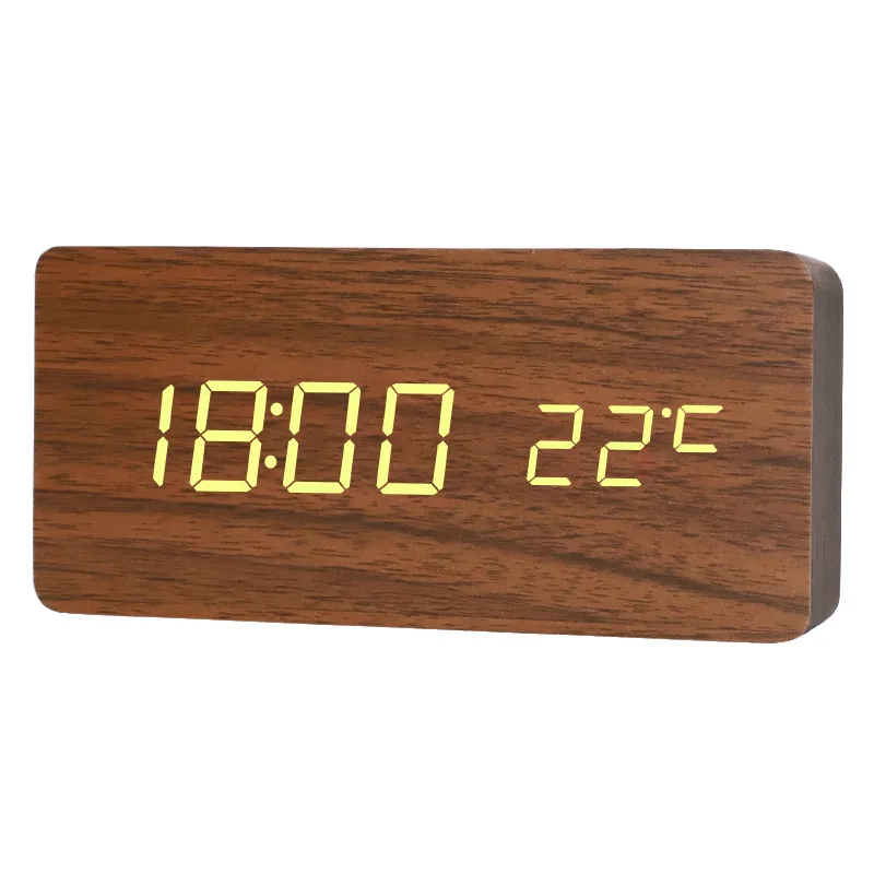 LED Wooden Digital Alarm Clock with Voice Control - Stylish Home Decor Clock