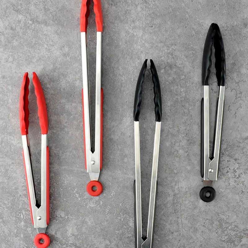 Food tongs 1PC 7/9/12inch Silicone Kitchen Bbq Stainless Steel Silicone Kitchen Bbq Steak Bread Food Clip