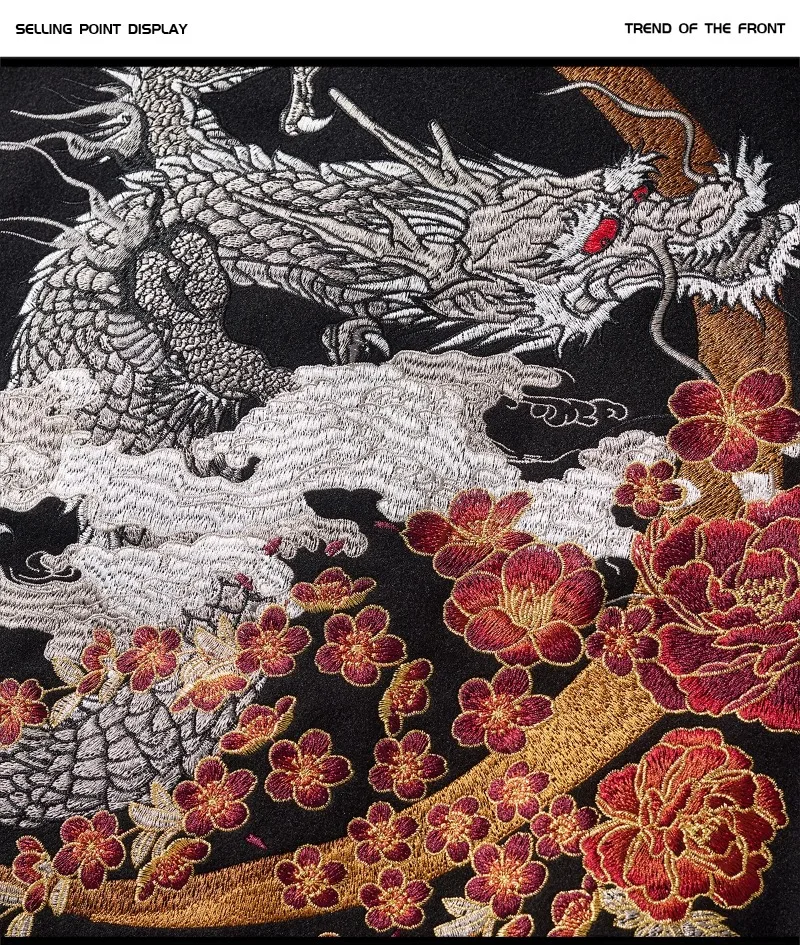 Chinese Style Machine Embroidery Red Dragon Men's Baseball Uniforms Stitching Leather Sleeve Jacket Dragon Year Fashion Jaquetas