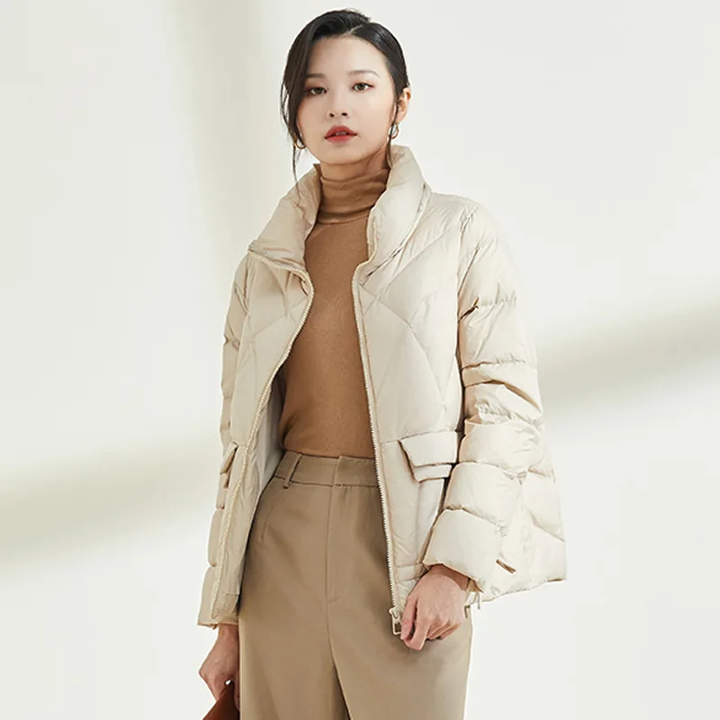 

Short Down Jacket Women's High-end White Duck Down Jacket Women Winter Large Warm Windproof Cascading Pockets Female Overcoat