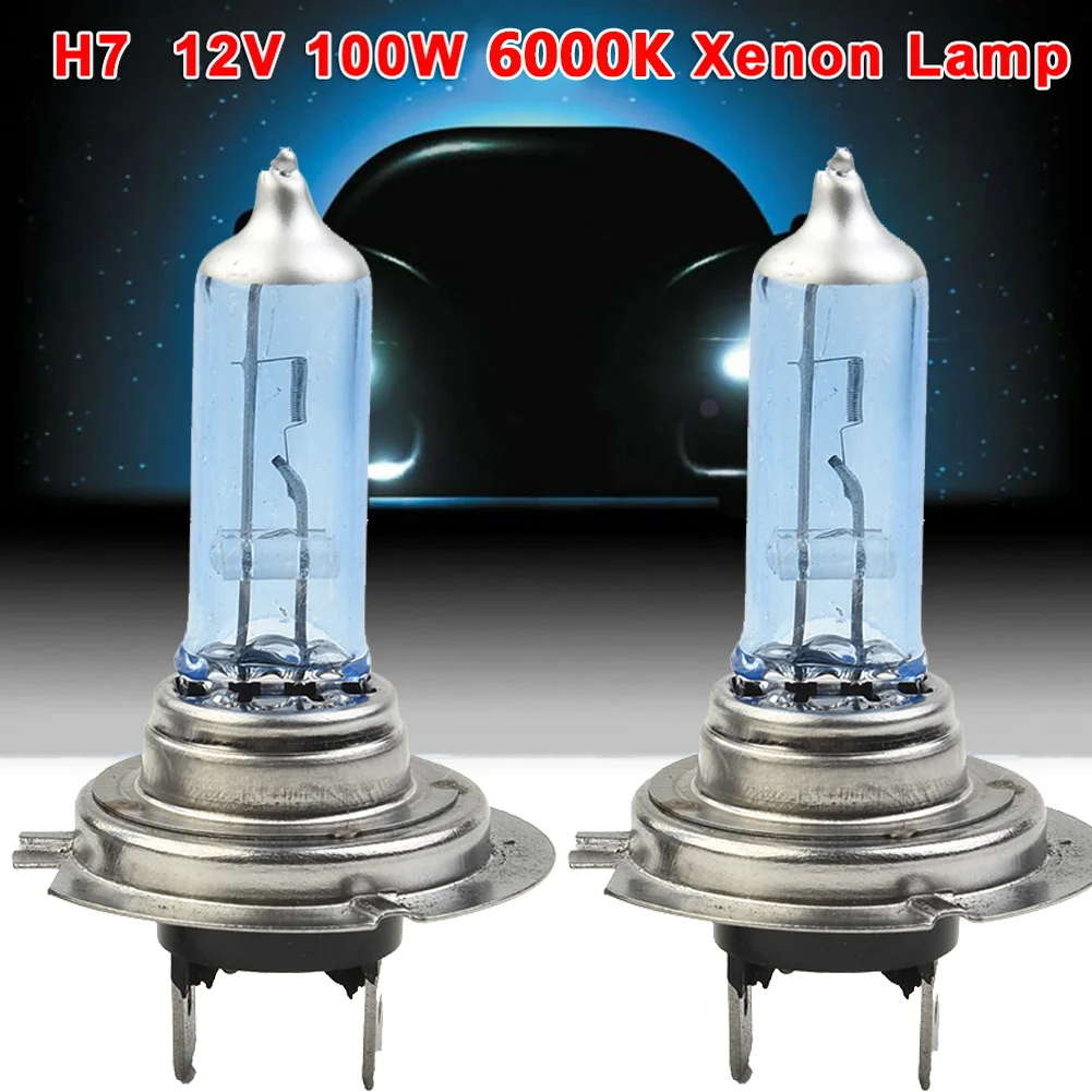 2PCS H7 6000k Car Headlight Halogen Bulbs 12V Super Bright White Effect  100W Xenon Headlight Daytime Replacement Bulb Lamps