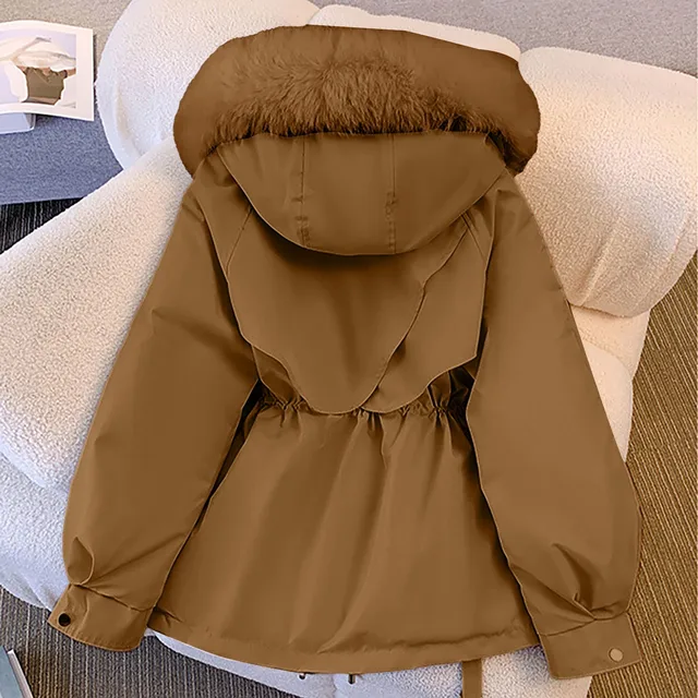 Women Winter Fleece Lined Zip Hooded Jackets Winter Elegant Drawstring Slim Outwears Coat With Faux Fur Collar Plus Size Parkas 5