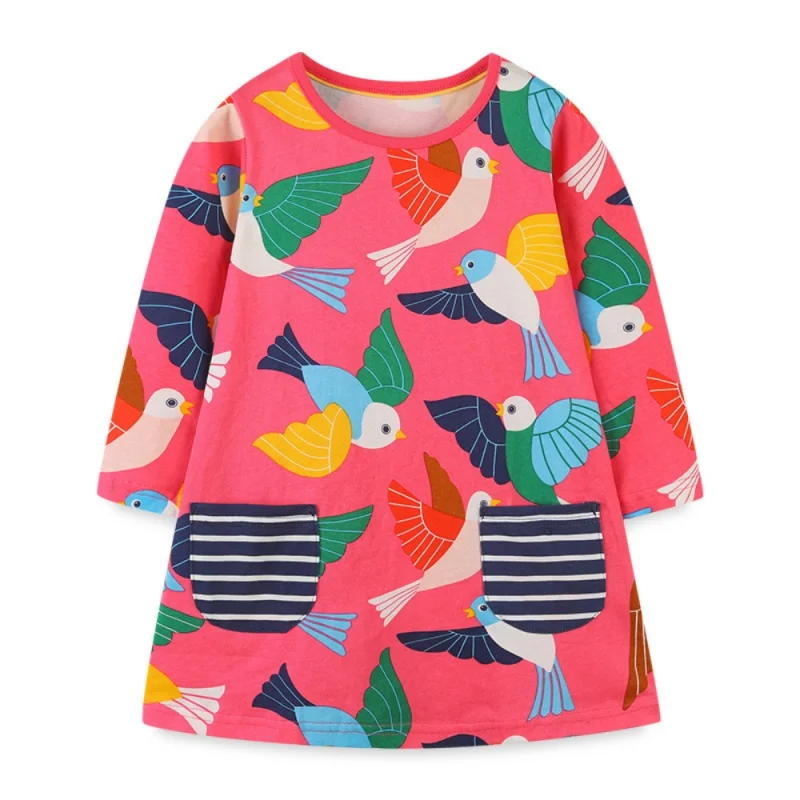 

New Girls' Dress Clothings Spring Autumn Knitted Cotton Printed Princess Dress Round Neck Print Long Sleeves Children Shirt