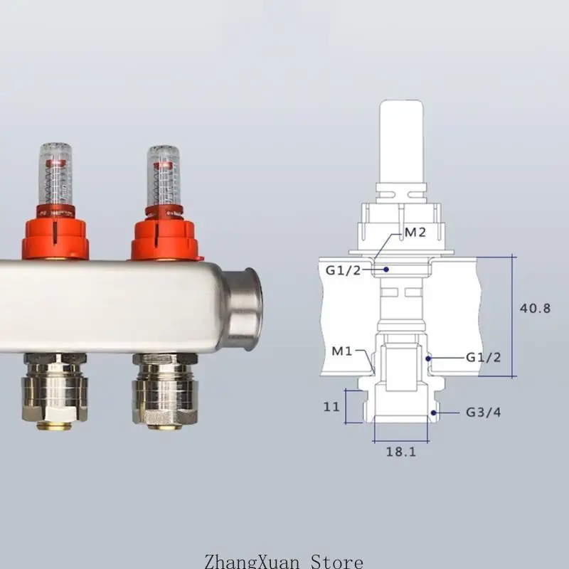 Wasserverteilereinsatz, verstellbarer Durchflussmesser, transparentes Rohr für Fußbodenheizung, 3 x – Detail 7
