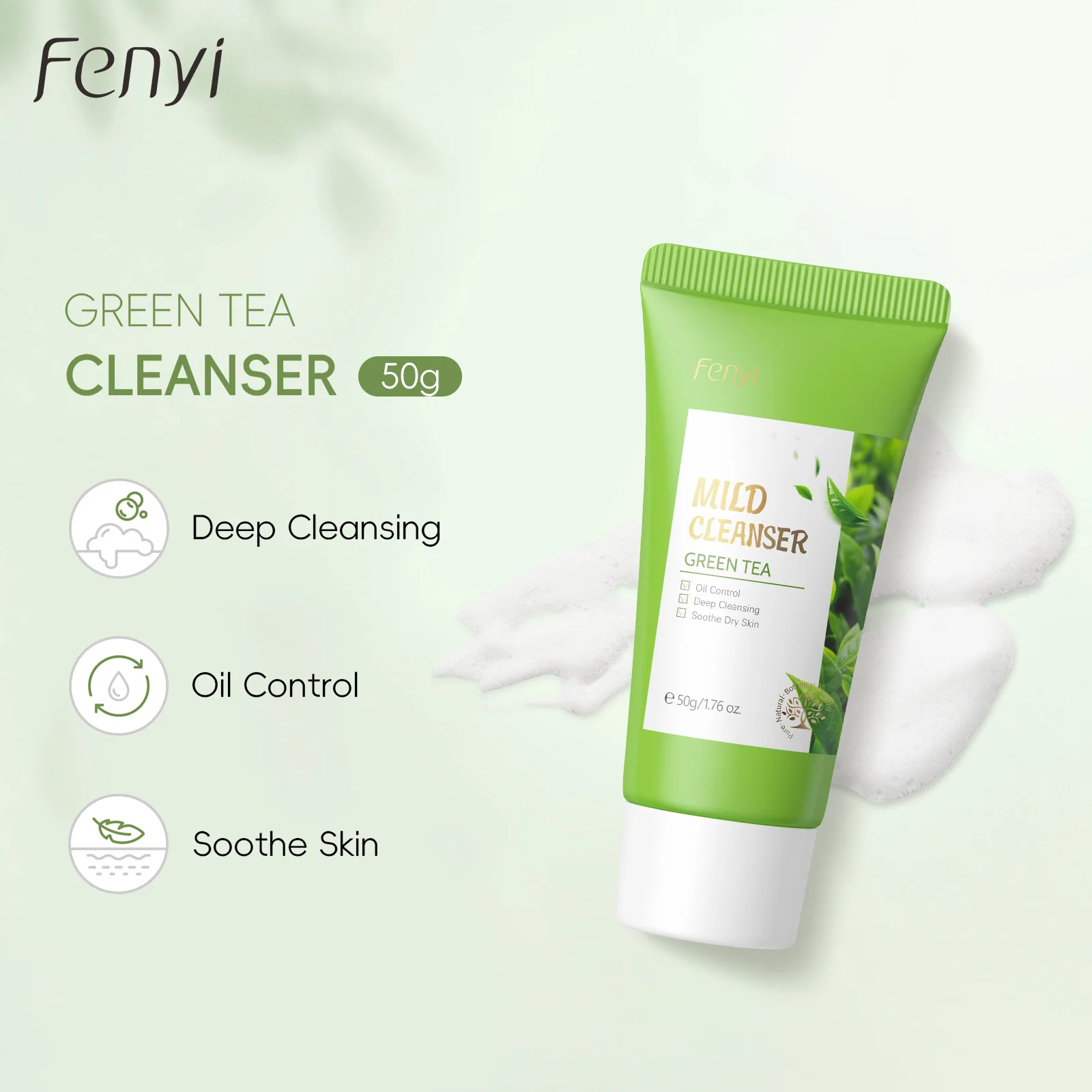 Green Tea Facial Cleanser 50g Skin Deep Cleansing Moisturizing Blackhead Removal Skincare Face Wash Foam Face Cleanser Skin Care 4