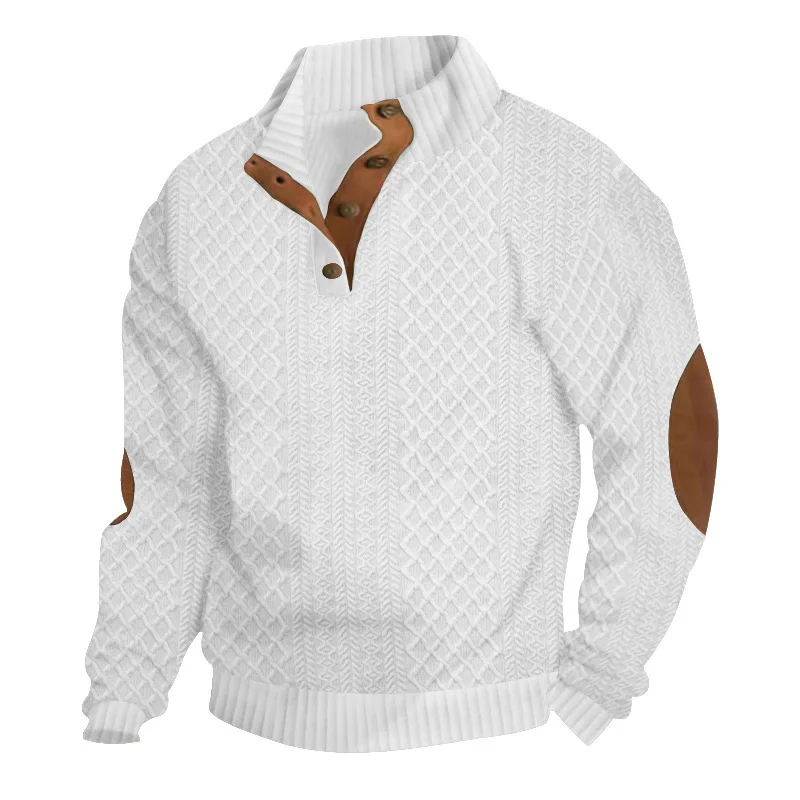 Men's Sweatshirt Long-sleeved Stand-up Collar Jacquard Knitted Casual Street Fashion Button Y2k Pullover Hoodies 2