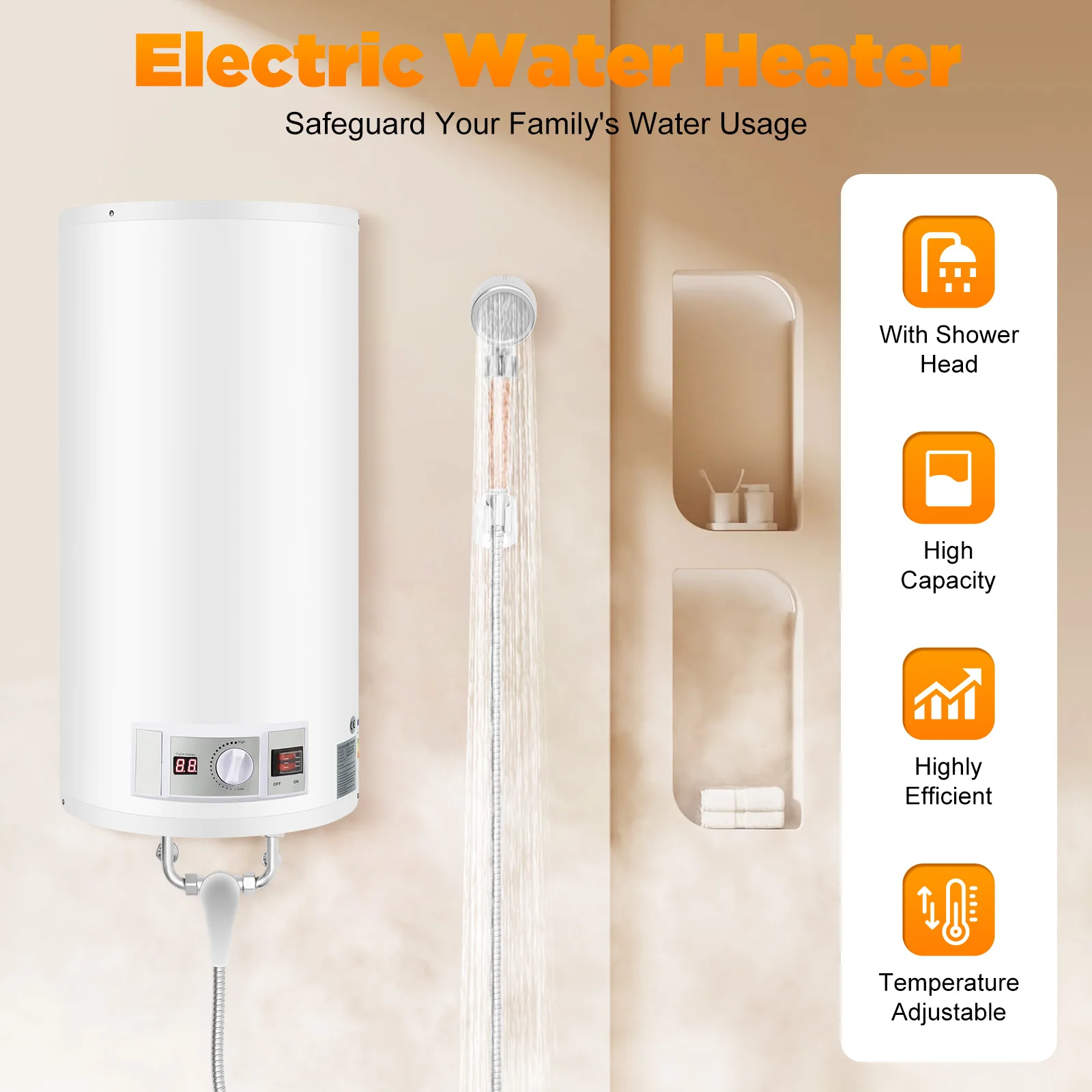 Elektro-Warmwasserbereiter 80 Liter mit LED-Anzeige & 2000 W