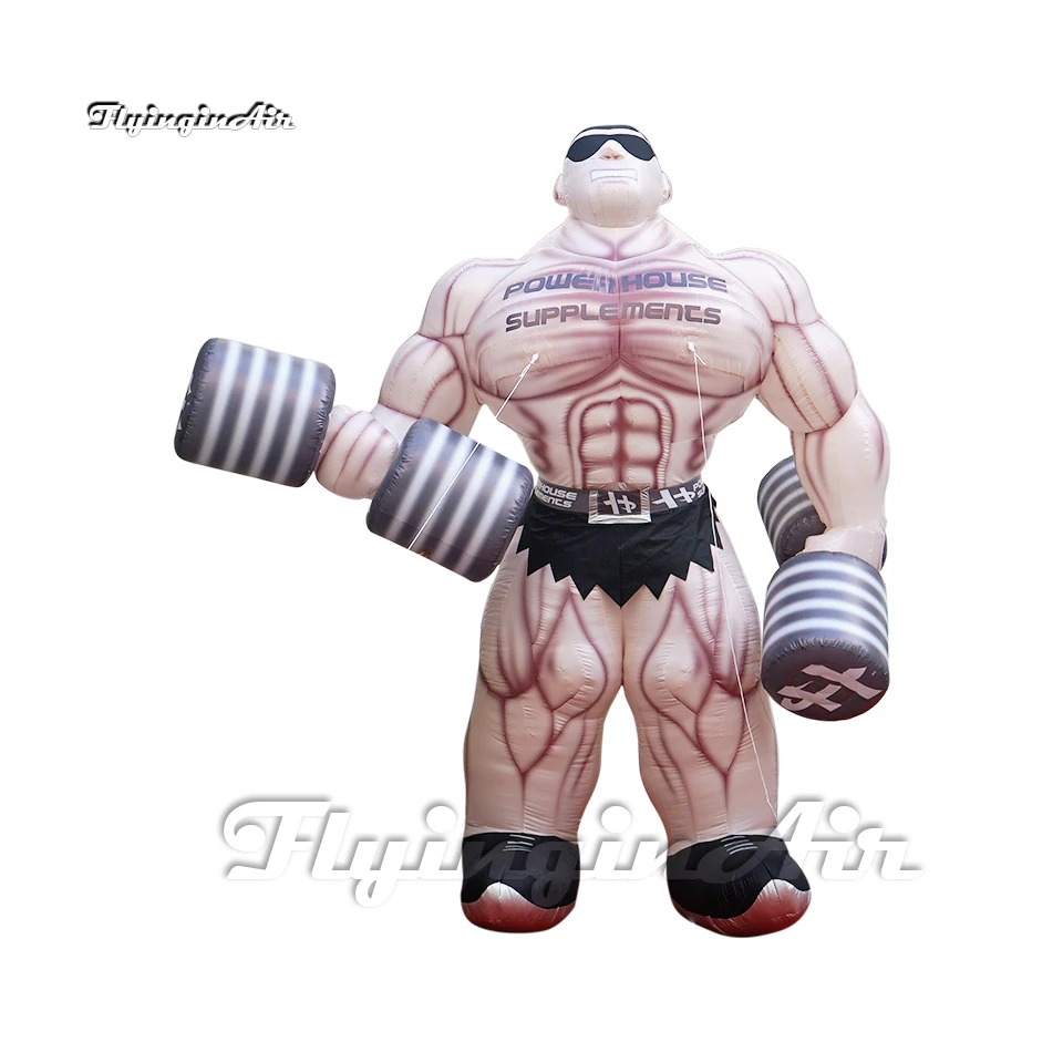

Personalized Inflatable Gymnasium Fitness Instructor Model 6m Advertising Blow Up Muscular Man With Dumbbells For Club Event
