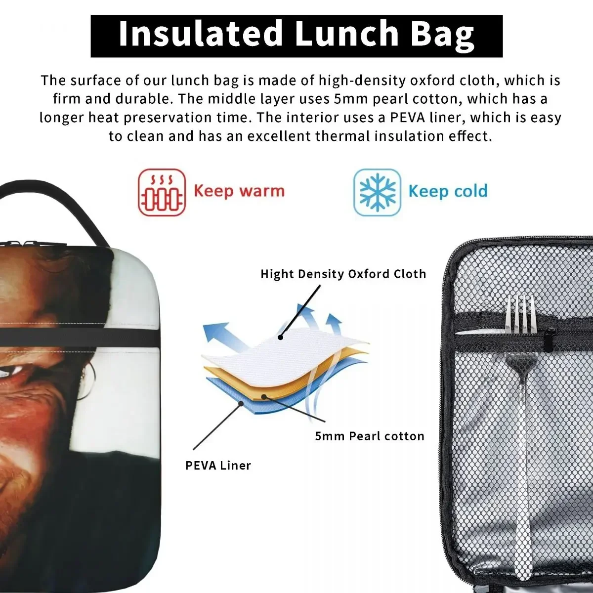 Aphex Twin Face Thermal Insulated Lunch Bag for Picnic Reusable Food Bag Container Cooler Thermal Lunch Box