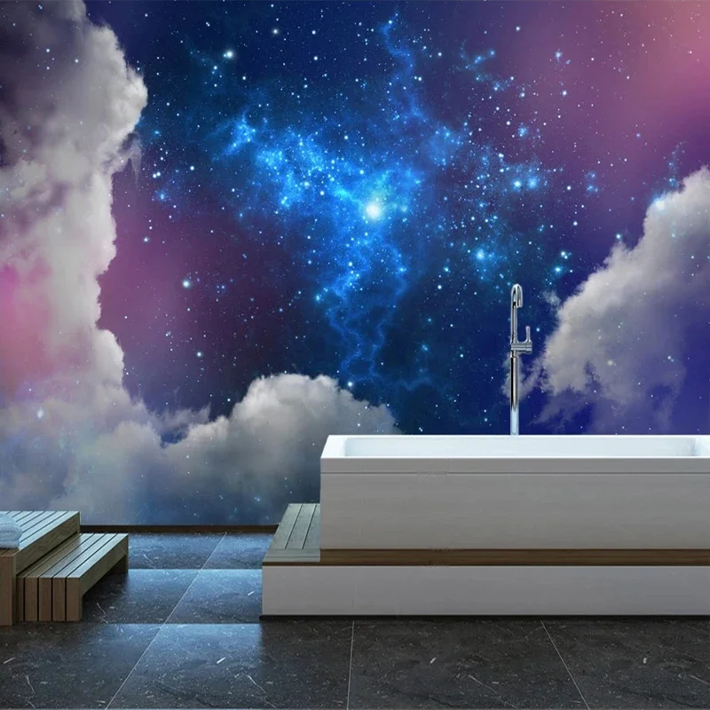 Mural de Parede Azul Abstrato do Céu Estrelado do Costume 3d e da Nuvem Paisagem Moderna Papel de Parede da Foto