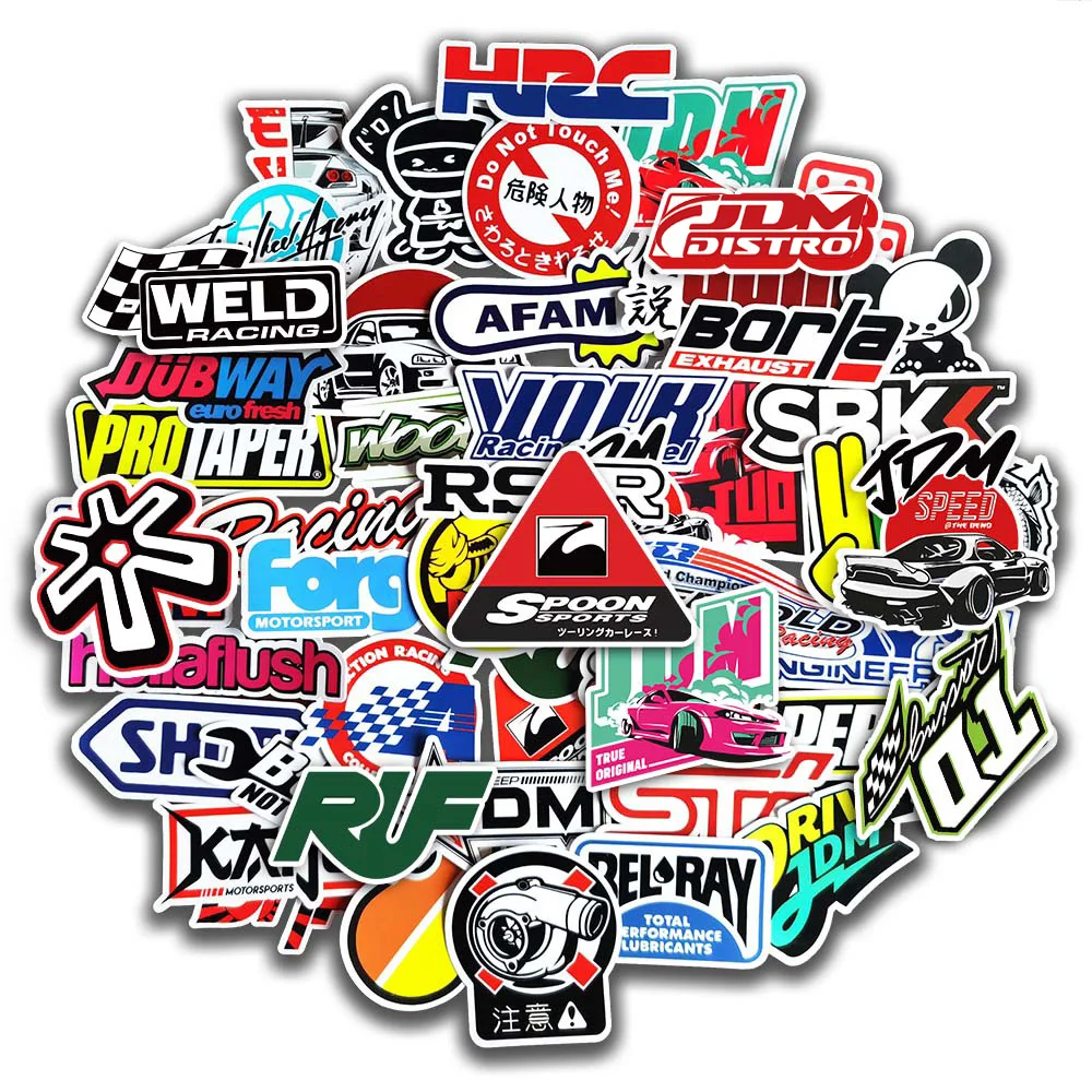 50/100pc 자동차 경주를위한 멋진 JDM 스티커 오토바이 자전거 스케이트 보드 수하물 노트북 전화 케이스 무작위 스티커 폭탄 데칼