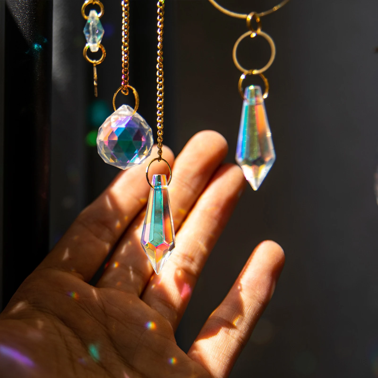 Crystal Chime Suncatcher Home Bedrooms Balcony Sun And Moon Prism Decor Pendant Outdoor Garden Yard Suncatcher Decoration