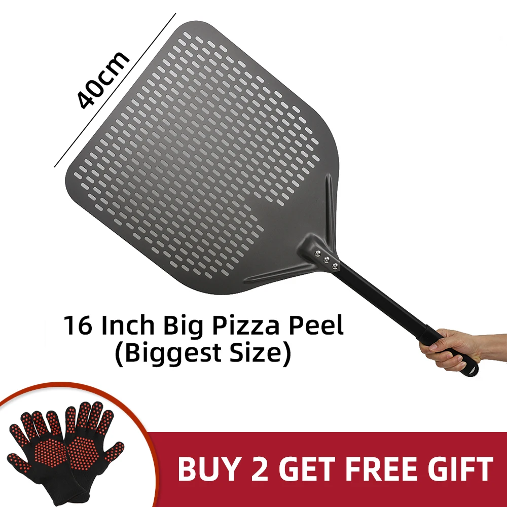 Pizza Peel 15 16 In Big Pizza Peel Perforated Shovel paddle Metal Handle for Oven Turning Peel Kitchen Tools Nonstick Baking Accessories