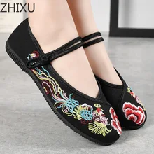 

Handmade Women Chinese Old Peking Shoes Buddhism Totem Embroidered Ballet Flats Ladies Casual Cotton Fabric Dance Shoes Size3540