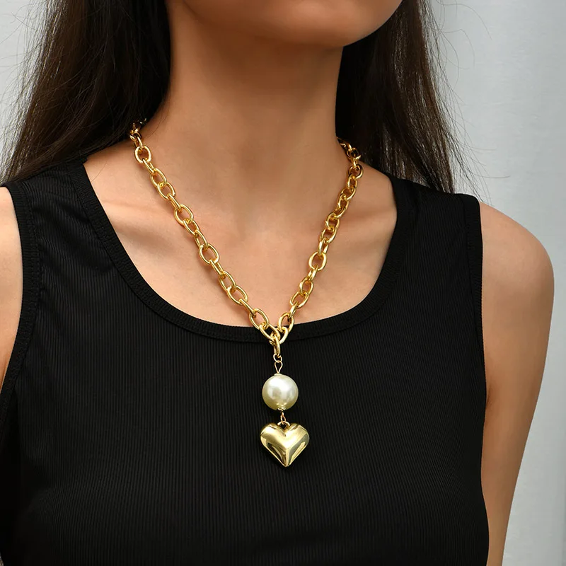 Creative Long Pearl Heart-shaped Pendant Necklace for Woman |