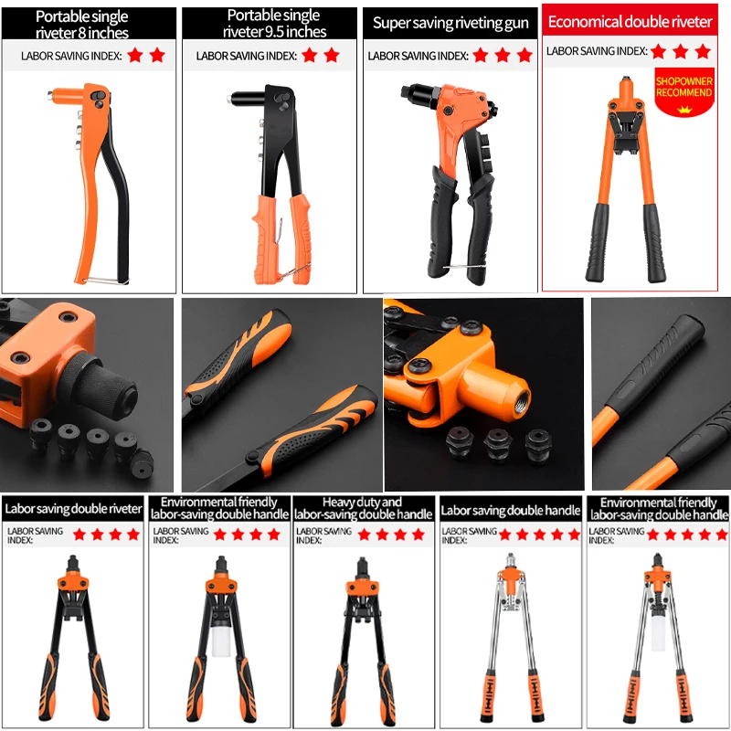 Hand Rivet Gun Set Professional Rivet Nut Riveter Construction Stapler DIY Hand Tool Riveter Tools Embody 50pcs Nut